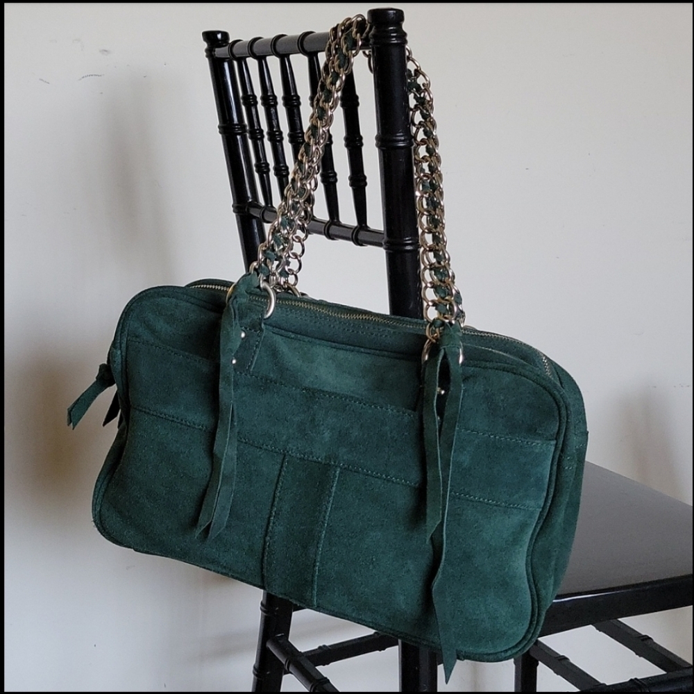 Genuine suede emerald green handbag